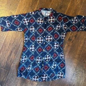 Navy blue red tunic top flowy